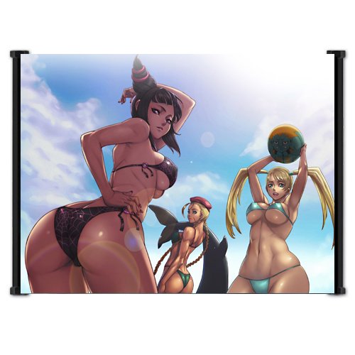 Street Fighter Anime Game Girls at the Beach Featuring Cammy, Juri, R. Mika Wall Scroll Poster (23"x16") Inches