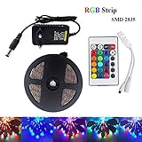 RiRiWon Led Light Strip, 16.4 Ft Flexible RGB LED Strip Light, 2835 270Leds Led Tape, Non waterproof diode ribbon with 24key IR Remote Controller and DC 12V Power Adapter