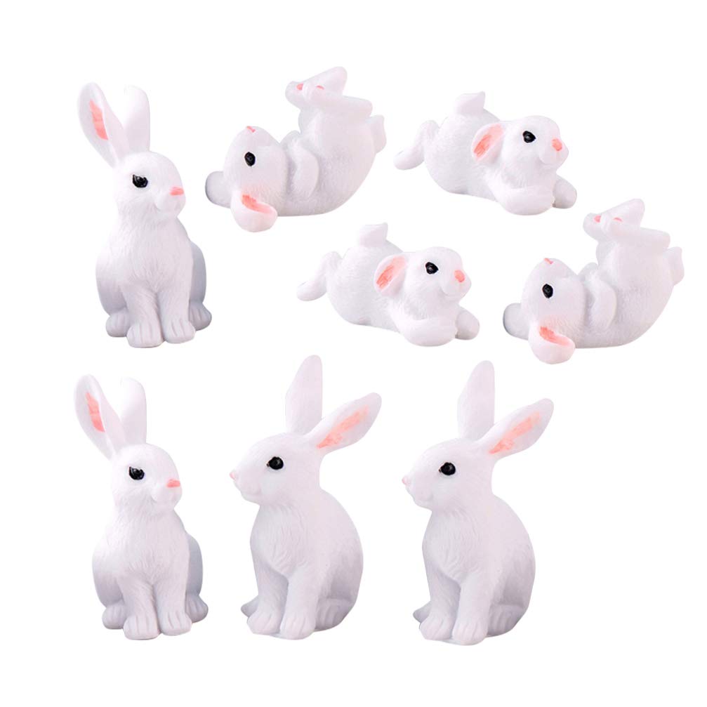TOYANDONA 8PCS Mini Bunny Figurines Easter Cake Cupcake Toppers,Rabbit Fairy Garden Miniature Figurines Collection Playset for Easter Birthday Gift Desk Decorations
