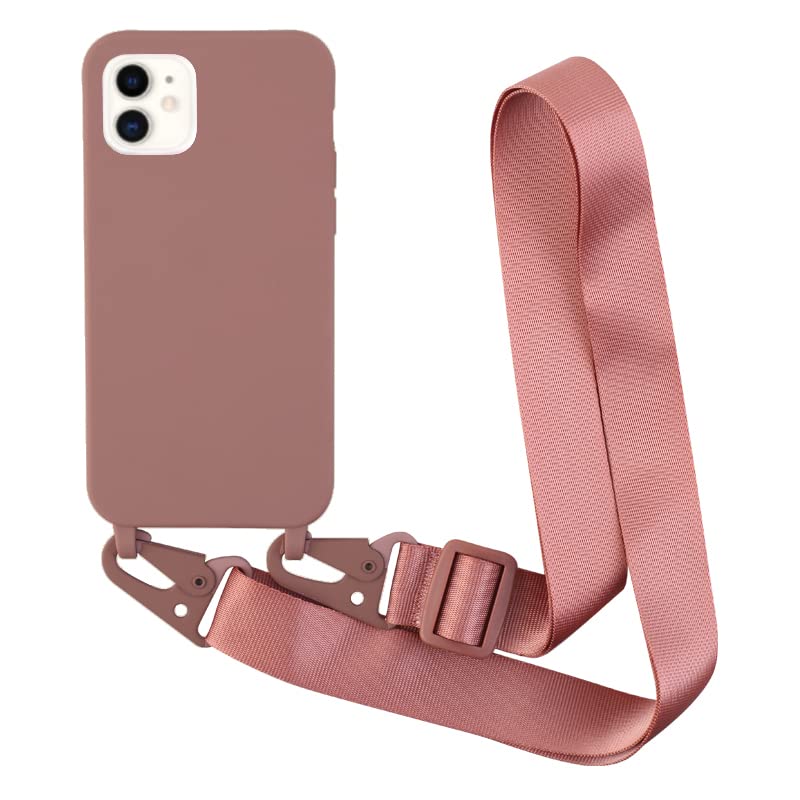 Leather Armor Case Compatible with iPhone 11(6.1) Crossbody Case Premium Silicone Soft Matte，Cover TPU Shell Adjustable Cord Lanyard Slim Flexible Shockproof Case，Lanyard Case.-Pink
