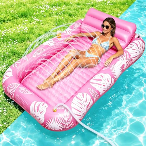Matelas Piscine Gonflable, Tanning Pool Adulte avec Porte Gobelet, Poignées et Dossier, Hamac Piscine de Bronzage 200 × 124 cm, Matelas de Bronzage Eau pour Fêtes de Jardin, Plage et Piscine