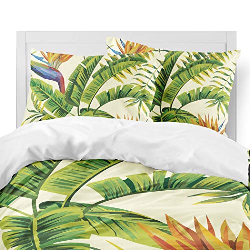 ARL HOME Tropical Bedding Rainforest Duvet Cover Full Size Green Plant Palm Banana Leaves Quilt