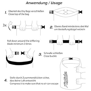 Schnorchelmasken SCHUTZ VOR WASSER - Diese Taschen schützen den Inhalt vor Spritzwasser und bei kurzem Eintauchen. Ideal für Kajak oder Stand-Up Paddle Touren, leichten Segelsport, am Strand oder auf dem Fahrrad.
EINFACH ZU TRANSPORTIEREN - Der Drybag lässt sich mühelos wasserdicht verschließen und mit den Transportgriffen und den gepolsterten Schultergurten leicht tragen. Für Kinder, Frauen und Männer.
ROBUST - Das Material des Drybags besteht aus Polyester mit extra stabiler PU-Beschichtung für einen sicheren Transport. Der Roll-Top-Verschluss verhindert das Eindringen von Wasser in den Beutel.