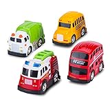 Car Toys-Pull Back Cars and Die-cast Vehicles for Toddlers & Kids (4 Pieces)-Friction Powered-Bright Colored