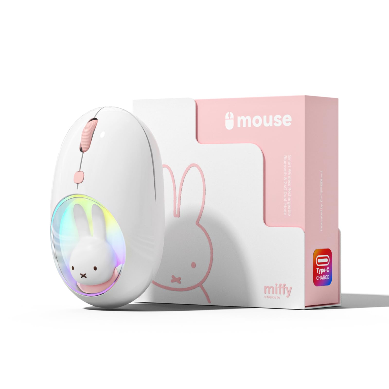 Photo 1 of Miffy Wireless Bluetooth Optical Mouse Dual Mode (BT 5.0and 2.4GHz) Rechargeable LED Plus-Version DPI for Laptop/iPad/Tablet/Apple/Computer/Mac Book -Pink