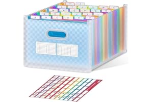 ThinkTex 27 Pockets Expanding Hanging File Folders，Larger Capacity Accordion File Organizer with tabs, Upright & Open Top（Coverless）, A4/Letter Size for Filing Cabinet and Desktop-Sky Blue