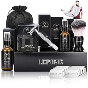 Shaving Kit for Men, Include Safety Razor, Sandalwood Shaving Cream, Mens aftershave, Pre Shave Oil, Shaving Brush…