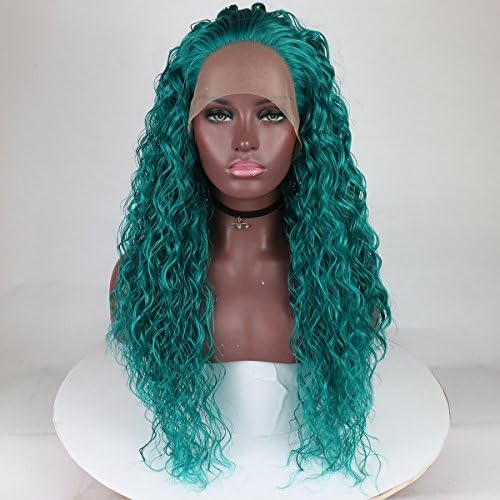 Synthetic Loose Curly Wigs Green Lace Front Wigs Water Wave Frontal Lace Wig Long Green Hair Heat Resistant Fibers Half Hand Tied 24 Inch Wig For All Women