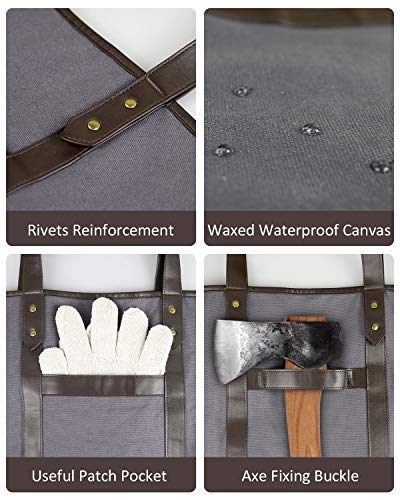 Waxed Canvas Firewood Carrier, HAMSWAN Fireplace Sturdy Wood Carring Bag with Handles Gloves for Camping Indoor Firewood Logs Tote Holder Birchwood Stand