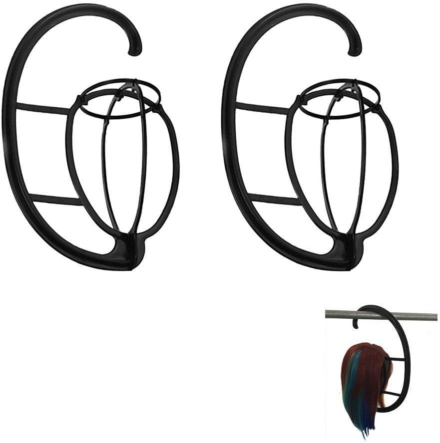 TopWigy 2 PCS Wig Stand Wig Hanger Portable Hanging Wig Stand for All Wigs and Hats Collapsible Wig Dryer Durable Wig Stand Tool Holder, Hat and Cap Holder (2pcs Black)