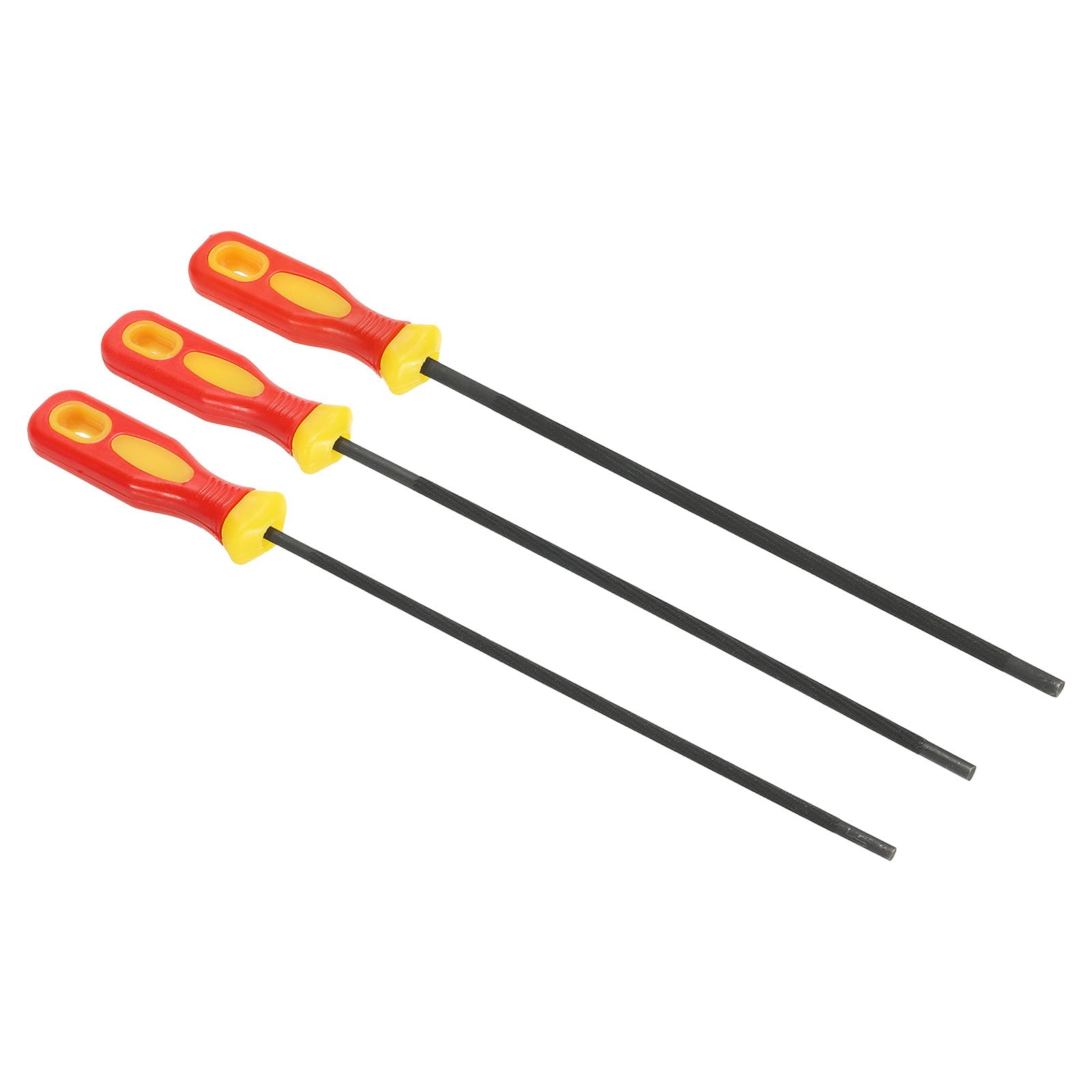 PATIKIL 4.0/4.8/5.5mm Chainsaw Chain Sharpening File, 1Set/3Pcs Round Chain Saw Sharpener File with Plastic Handle for Chainsaw, Red Yellow