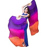 Nimiman Women 1 Pair (Left+Right) Silk Belly Dance Fan Veil Belly Dancing Long Folding Fans Length 150 cm Width 90 cm
