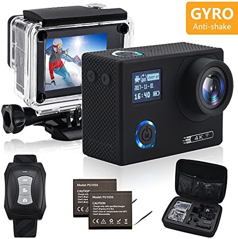 IXROAD Sports Action Camera 4K Gyro WiFi Dual Screen Waterproof Helmet Cam with Remote Control (Black)