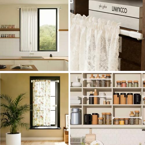 Curtain Rails with Self-Adhesive Hooks for Windows, Kitchen, DIY Projects, Extendable Curtain Rails, 80–130 cm, White, Pack of 2