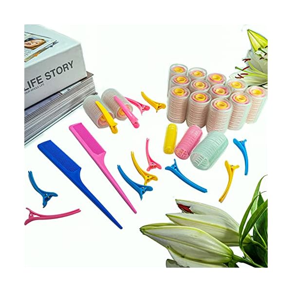 ClickMart-Hair-Rollers-Set-include-45-Pieces-of-Self-Grip-Hair-Rollers-with-12-Pieces-Duckbill-Clips-and-2-Combs-Hair-Curlers-for-Women-Men-and-Kids-in-3-Different-Sizes-36mm-25mm-15mm 45 Pieces Hair Rollers Set, with 12 Pieces Duckbill Clips and 2 Combs, Hair Curlers for Women, Men and Kids in 3…