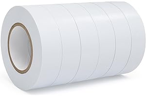 ROSEUP 6-Pack White Electrical Tape, 3/4 in x 66ft, Professional Flame Retardant Waterproof PVC Electrical Insulation Tape fo