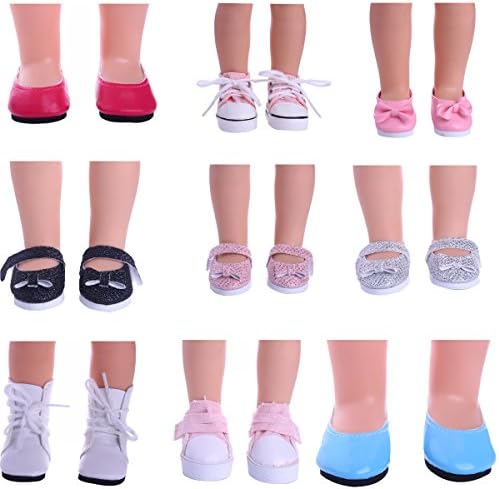 LuckDoll Doll Shoes 5 pairs Random Style Fit for 14.5 inch dolls such as Wellie Wishers