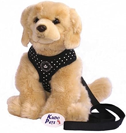 KUDO PETS Soft Cotton, Polka Dot, Dog Harness with Leash - Black Size Small