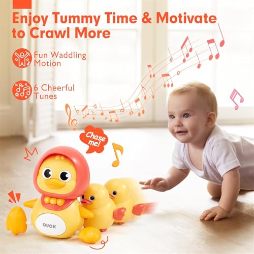 AM ANNA 3 Pcs Musical Duck Crawling Baby Toys Set with Music & Light for Baby 6 to 12 Months, Crawling Baby Toys Early Learning Educational Toy for Babies 12 18 Months Birthday Toy for 1 2 Year Old