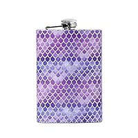 Amamcy Mermaid Scale Pattern Hip Flask Stainless Steel Flask Pocket Drinking Flask for Women and Men,8 oz