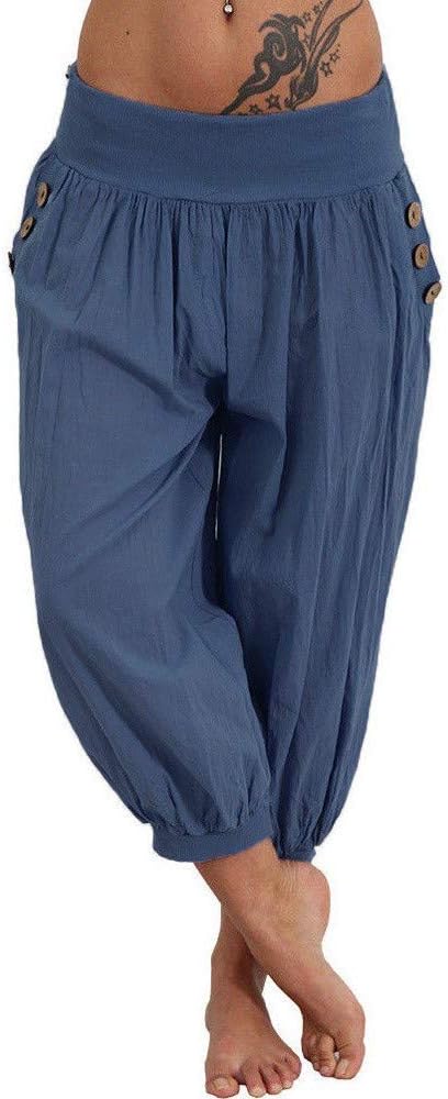 Pervobs Women Pants, Big Women Casual Elastic Waist Boho Pants Harem Check Baggy Wide Leg Sports Yoga Capris
