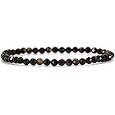 Angelstones Natural Gemstone Small Beaded Stretch Bracelet, 4mm Faceted Round Beads, Crystal Healing Bracelet for Women