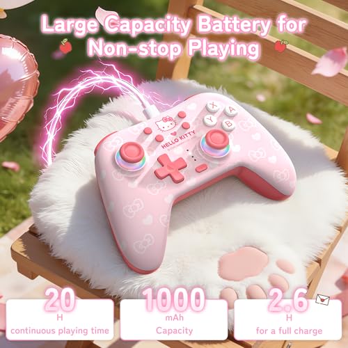 Kuitmor Hall Effect Wireless Controllers for Switch 2/1/OLED/Lite, PC, Android, iOS/2.4G Receiver + Bluetooth,1000mAh Battery, 6-Axis Gyro, Dual Vibration, RGB Breathing Li (Pink)