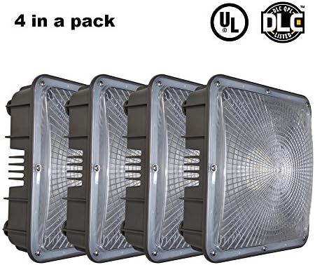 Ccclighting LED Canopy Light Outdoor 60W 5000K Daylight Nature White 6000Lumens Security Waterproof IP65 UL&amp;DLC Listed Close To Ceiling Light Fixtures for Gas station Warehouse Store Set of 4