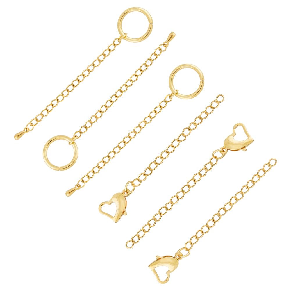 DICOSMETIC 12 Strands 2 Styles Curb Chain Extender End Chains with Heart Lobster Claw Clasp Necklace Extenders Tail Chain Connectors Stainless Steel Extension Chain Jewelry Connector Chain