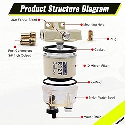 BARTOO R12T Fuel Water Separator Marine,10 Micron