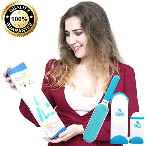 Pet Fur and Lint Remover with Self-Cleaning Base for a Flawless Look, Double-Sided Brush Removes Stubborn Hair, Pet’s Fur and Lint from Clothes and Furniture (Blue)