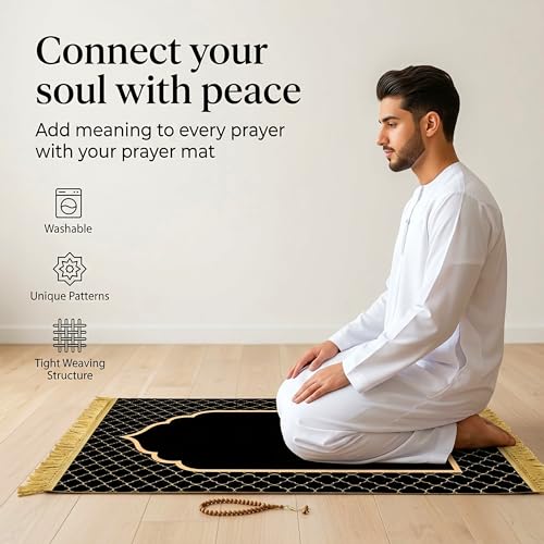 Aishini Soft Velvet Prayer Mat 70×110 cm – Thick Islamic Sajadah Janamaz with Anti-Slip Base, Washable Lightweight Salat Rug for Men Women & Kids, Elegant Prayer Mat for Ramadan Eid Gift