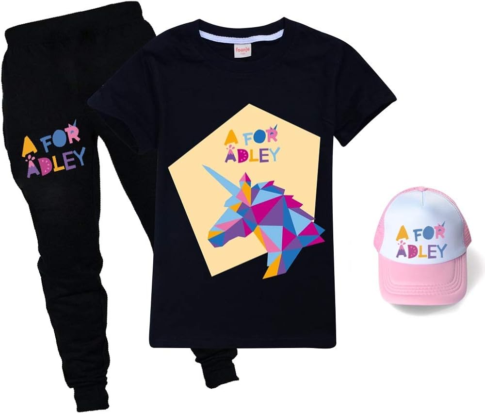 Kids A for Adley 3 Piece TShirt Suits Unisex Short TShirt + Trousers