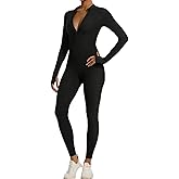 speerise Women Long Sleeve Jumpsuit Workout Bodycon Romper with Pants Zip Up Unitard Sexy One Piece Full Bodysuits