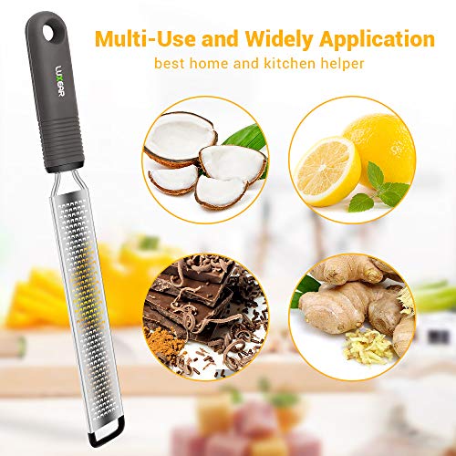 Cheese Zester, LUXEAR Lemon Grater Stainless Steel Sharp Chocolate Zester with Non-Slip Silicone Handle Dishwasher Safe, Professional Zest Tool for Ginger Garlic Nutmeg Chocolate with Protective Cover