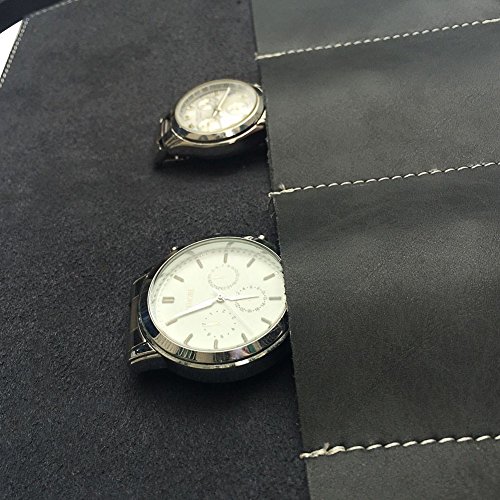 image for Hense Handmade Durable Suede Leather Watch Roll Traveling Case Watch R