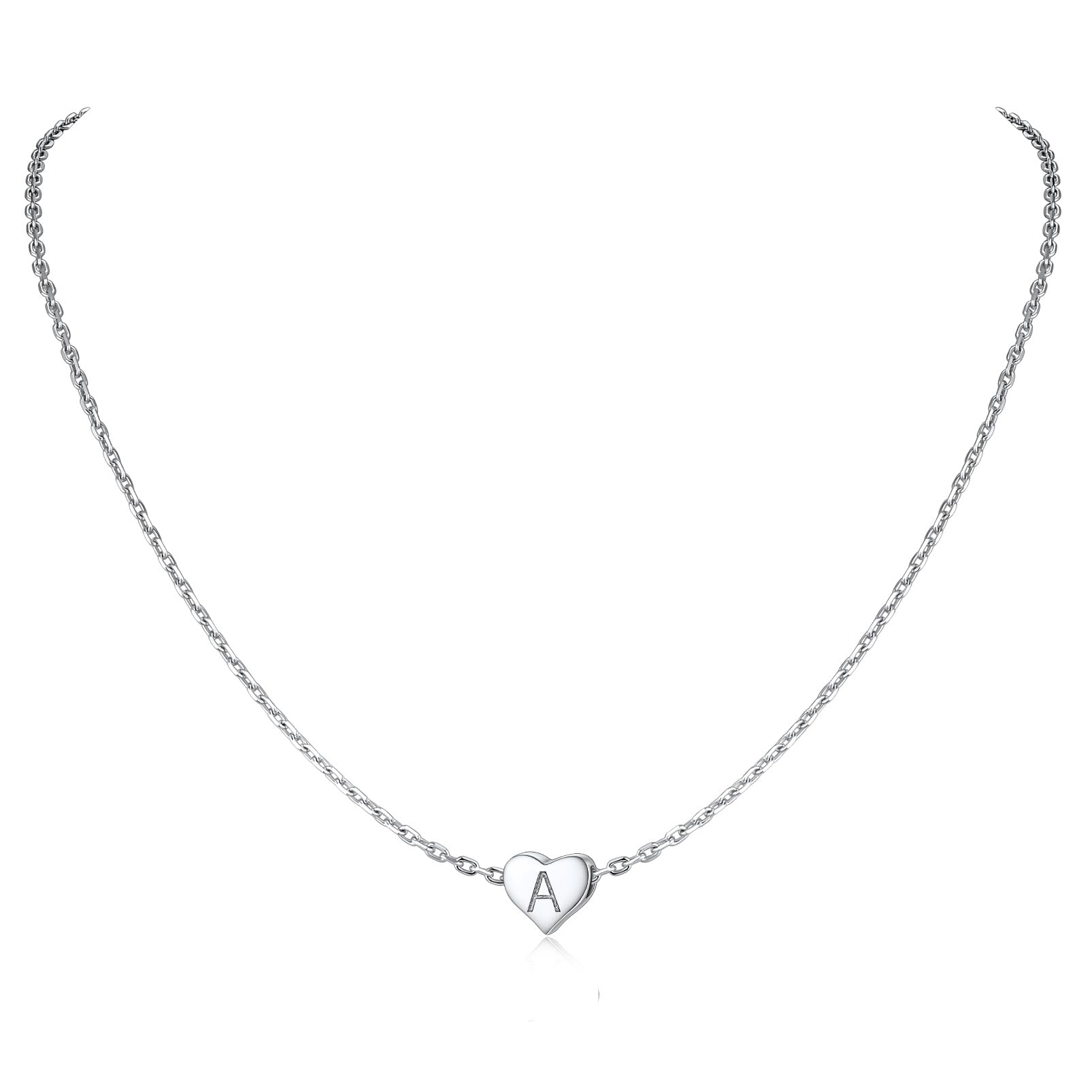 Silvora Initial Necklace Women Heart Letter A Pendant Necklaces Sterling Silver Necklace for Women Elegant Jewelry for Girlfriend With Sturdy Rolo Chain Heart Necklace