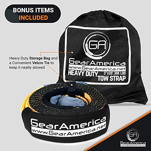 GearAmerica Heavy Duty Recovery Tow Strap | 35,000 lbs (17.5 Tons) Strength | 3" x20' Winch Extension | Triple Reinforced Loops + Protective Sleeves | Emergency Off Road 4x4 Towing | Free Storage Bag - Thumbnail 6