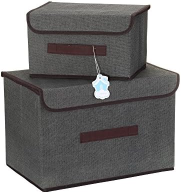 Larger&amp;Small Multifunction Foldable Polyester Non Woven Storage Containers,Convenient Cubes Basket Storage Bin with Lid for Clothing,sock,underwear,Toys,Books,Art,Craft supplies ect (Gray)
