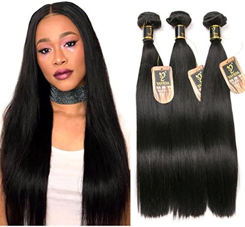 Yaweida Hair 7A Peruvian Virgin Straight Hair Weave 3 Bundles 100% Unprocessed Human Hair Extensions Natural Color Can Be Dyed(16 18 20 Inch)
