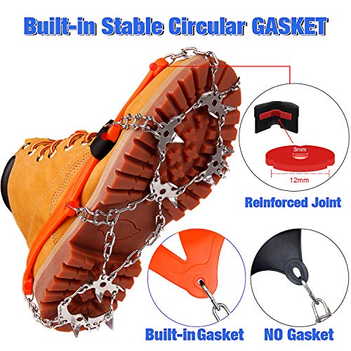 AUHIKE 19 Teeth Claws Crampons [Updated Version],Non-Slip Shoes Cover with Stainless Steel Chain for for Hiking Fishing Climbing Jogging Mountaineering Walking on Snow and Ice (Orange, L) - Thumbnail 2