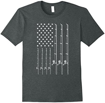 Mens Fishing Rod T Shirt American USA Flag - Fisherman Gift Idea 2XL Dark Heather