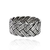 925 Oxidized Sterling Silver 10 mm Braided Woven Wave Antique Style Band Thumb Ring
