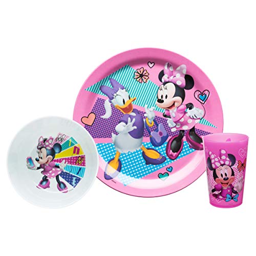 Zak Designs Disney Kids Dinnerware Set Includes Plate, Bowl, and Tumbler, Made of Durable Material and Perfect for Kids (Minnie Mouse & Daisy, 3 Piece Set, BPA-Free)