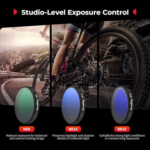 SmallRig Kit de Filtres ND pour DJI Osmo Action 6, 5 Filtres Polarisants à Densité Neutre (CPL, ND8, ND16, ND32) à Clipser, avec Protection d'objectif en Silicone et Verre Optique HD - 5895