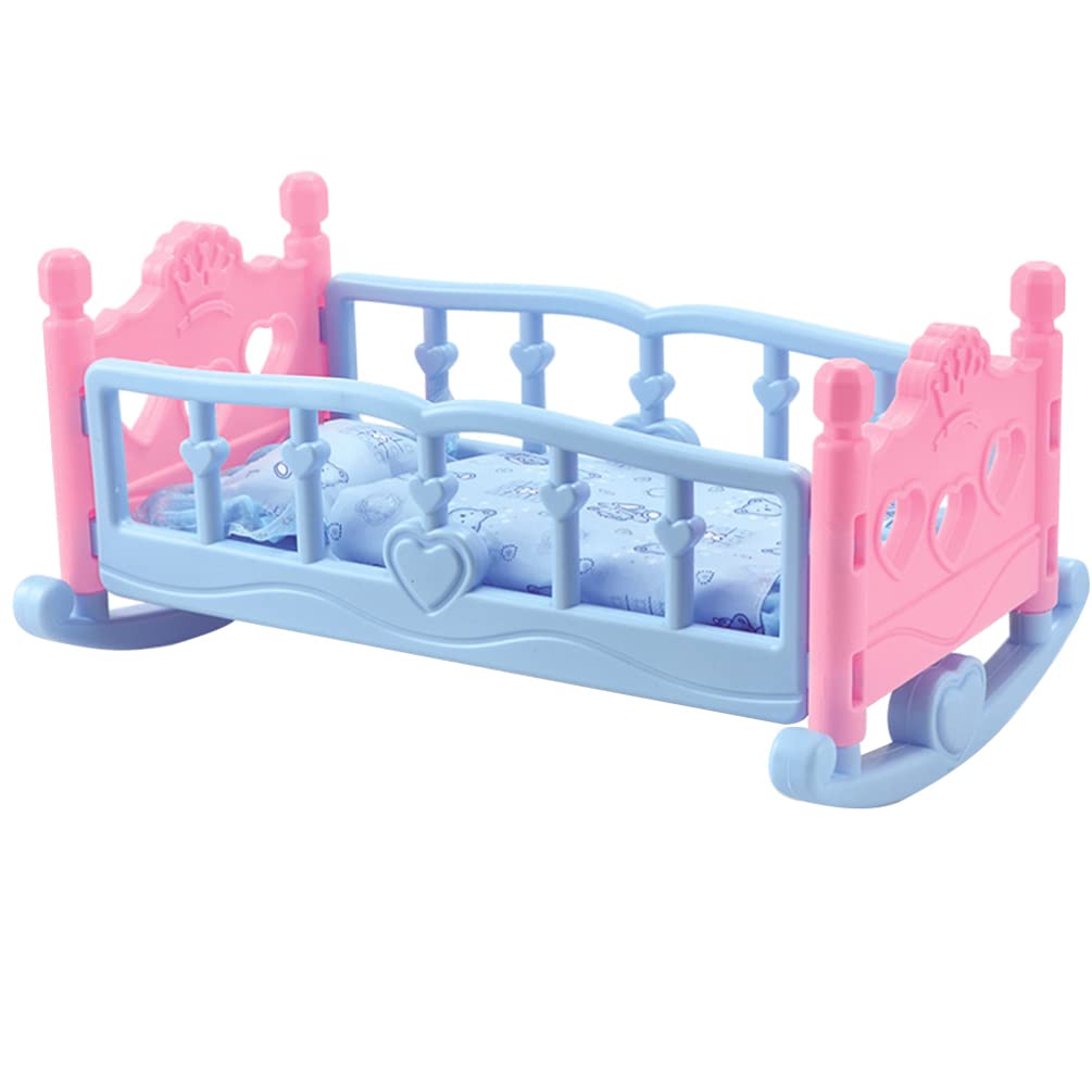 Toyvian Doll Bed Toy Mini Crib for Girls Pretend Play Kids Baby Doll Cot Accessories Micro Bedroom Decor