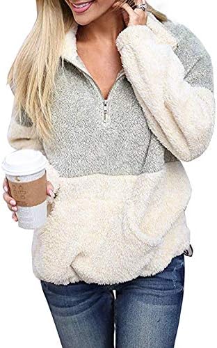 KUFV Women Long Sleeve Pullover Jumper Zipper Fleece Top Sweaters