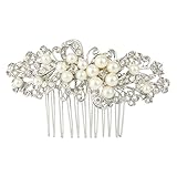 EVER FAITH® Wedding Leaf Decorative Ivory Color Simulated Pearl Hair Comb Clear Austrian Crystal