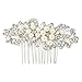 EVER FAITH Wedding Leaf Decorative Ivory Color Simulated Pearl Hair Side Comb Clear Austrian Crystal