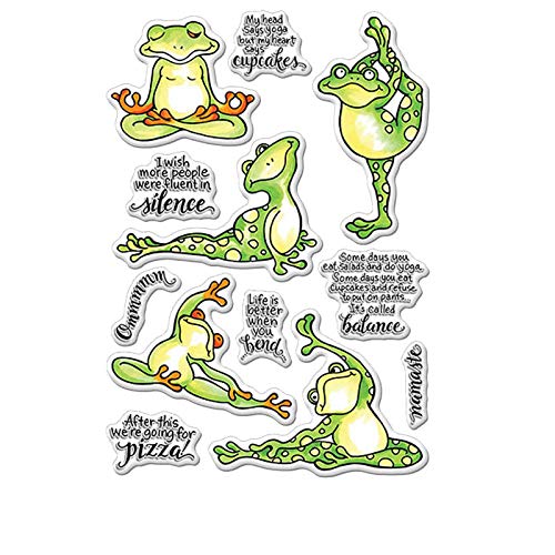 Frog Yoga Clear Stamps for Card Making Soft Rubber Gel Silicone Stmap Yoga and Exercise Words Phrase Scrapbooking Stamp DIY Paper Crafts Handmade Crafts Photo Album Decor